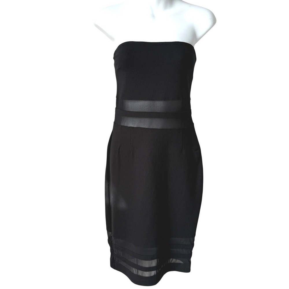 Venus Womens Black Strapless Bodycon Dress Large New Years Sheer Mesh Insert SEE - Picture 2 of 16